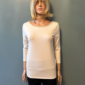 Ann Taylor Black Label Top w/Silver & Pearl Collar